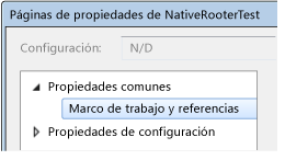 Propiedades del proyecto de C++: Marco de trabajo y referencias