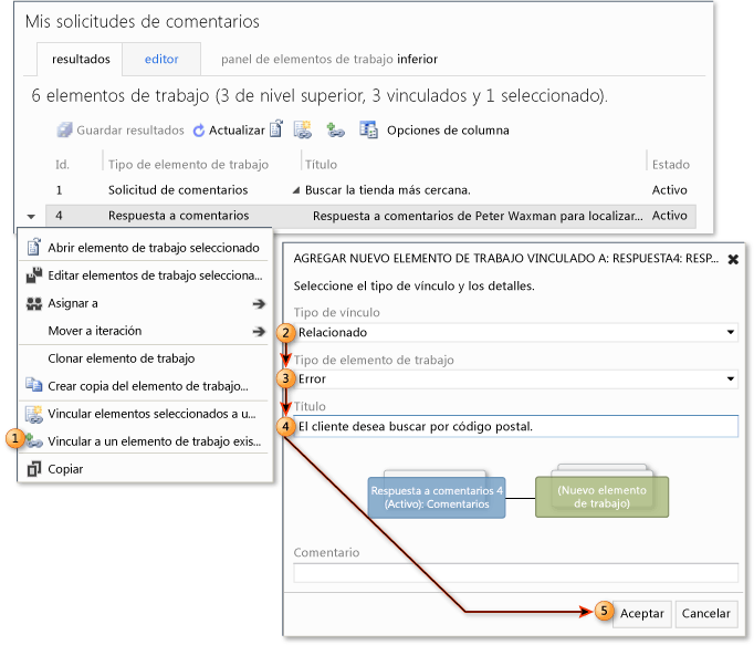 Crear un elemento de trabajo pendiente del producto o error vinculado