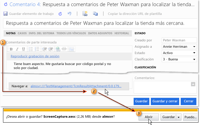 Reproducir grabación de sesiones de comentarios