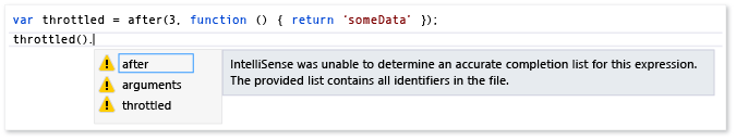 Ejemplo de invalidación de los resultados de IntelliSense