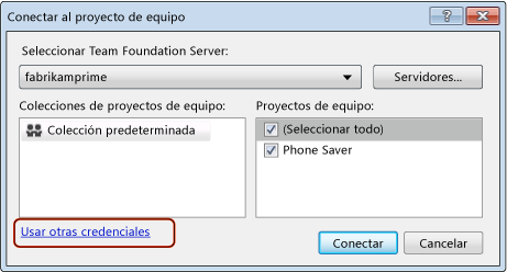 Conectarse a un proyecto de equipo con otras credenciales
