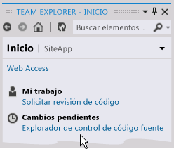 Página principal de Team Explorer