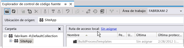 Proyecto de equipo del portal aún no asignado en un área de trabajo