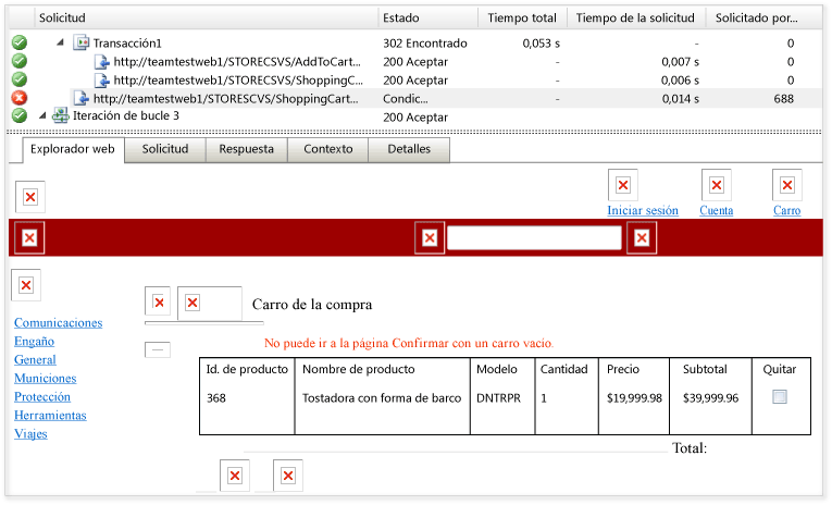 Error de solicitud web de vínculo