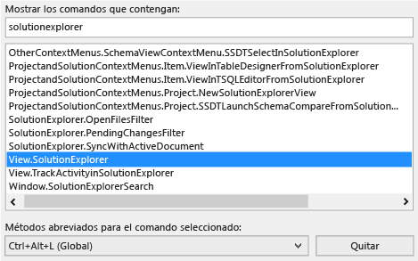 Ver un acceso directo diferente para un comando especificado