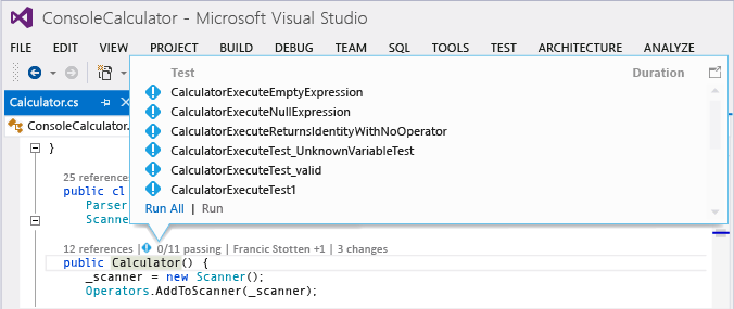 CodeLens - View unit tests not run yet