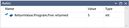 Return value in the Autos window