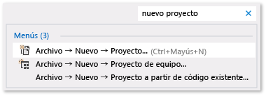 En el cuadro de inicio rápido, especifique un proyecto nuevo