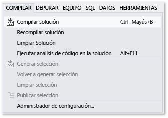 Comando Compilar solución del menú Compilar