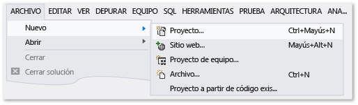 En la barra de menús, elija Archivo, Nuevo, Proyecto