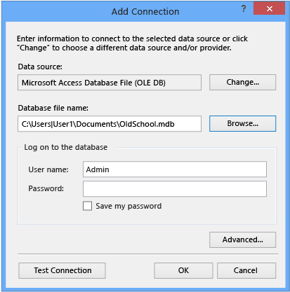 Add Connection Access Database File