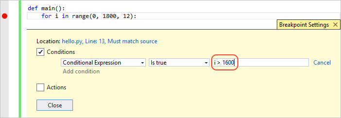 Setting a breakpoint condition