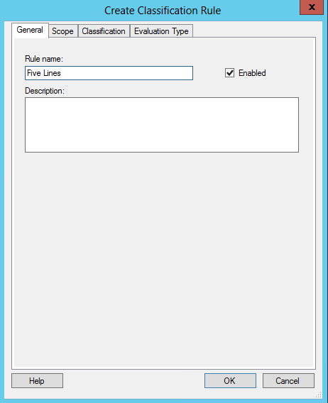 general tab on create classification rule dialog