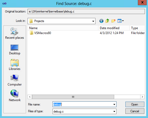 visual studio 2010 debugger find source dialog