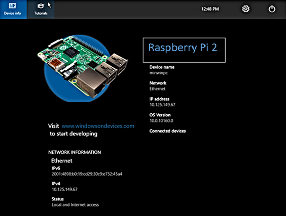 DefaultApp en Windows IoT Core