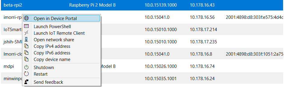 Dispositivos de vista de IoTDashboard