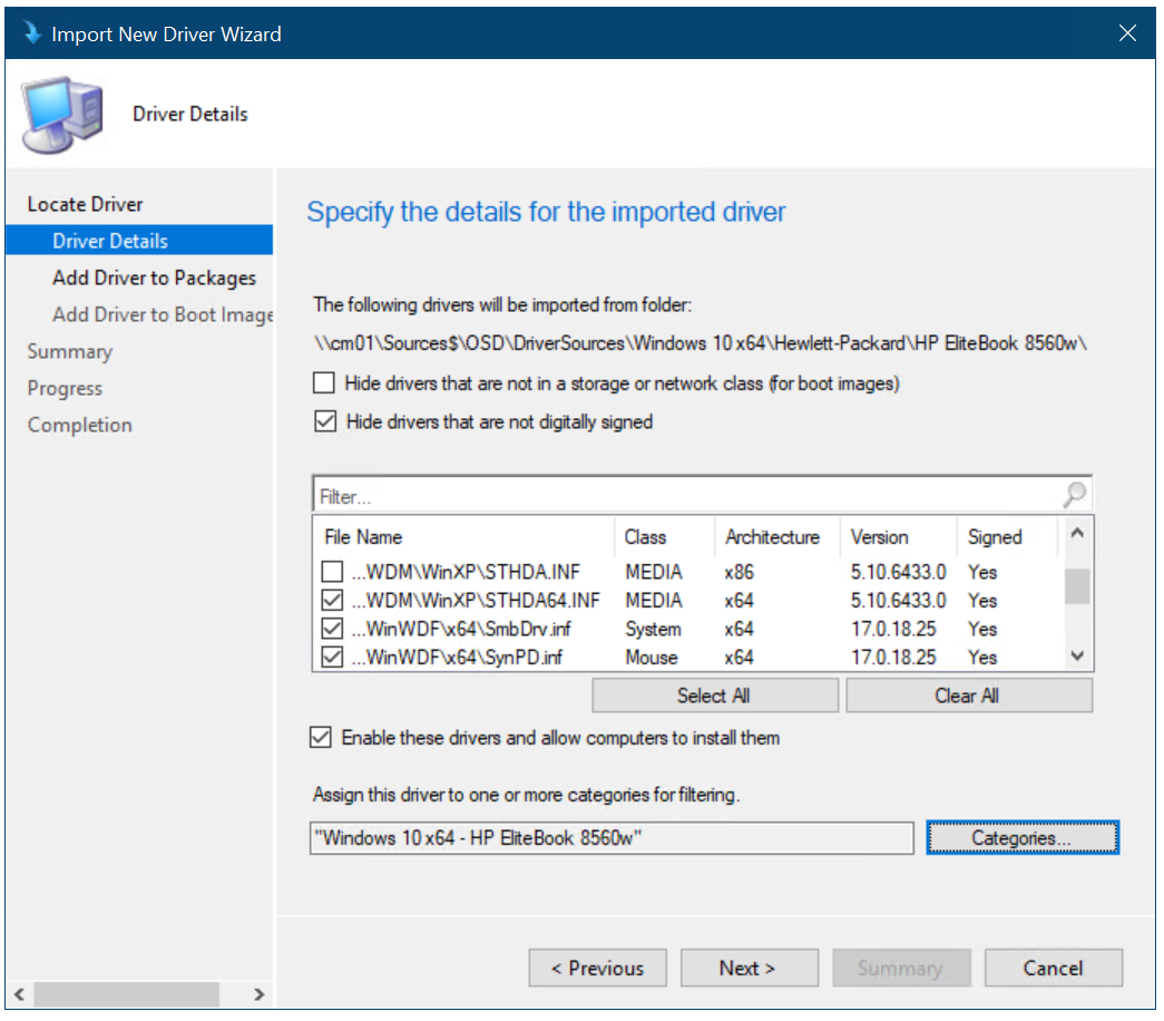 Create driver categories.