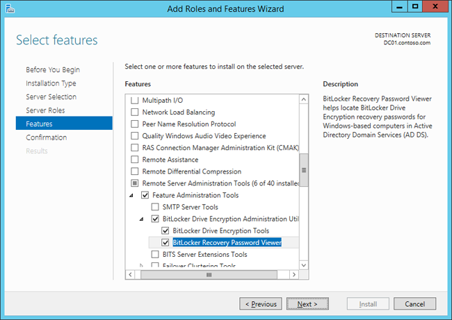 Screenshot showing the selection of the BitLocker drive encryption administration utilities.