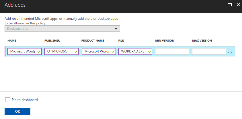 Microsoft Intune management console: Adding Desktop app info.