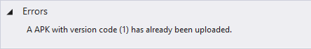 APK with version code (1) has already been updated