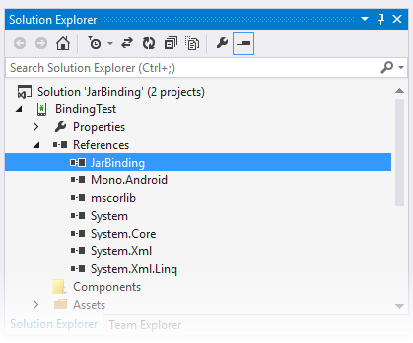 JarBinding appears under References