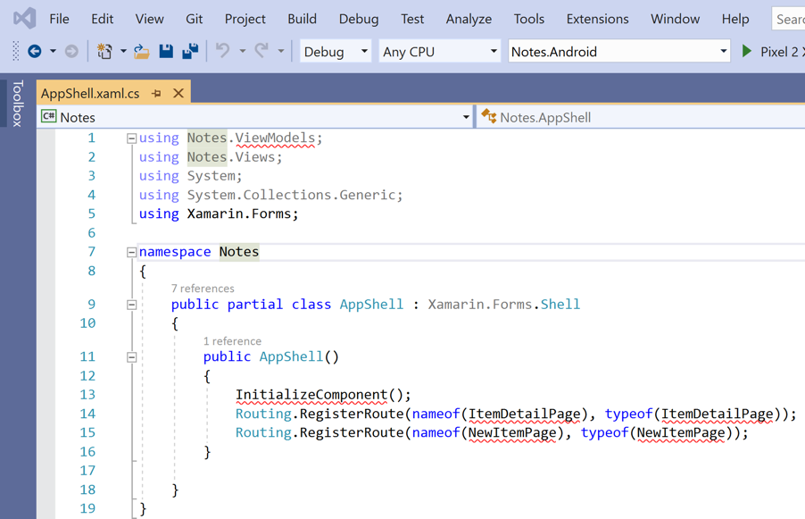 Abrir AppShell.xaml.cs