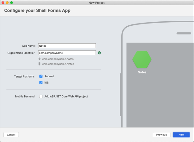 Configuración de la aplicación de Shell