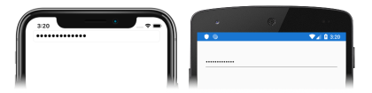 Captura de pantalla de una entrada con texto enmascarado por caracteres de contraseña, en iOS y Android