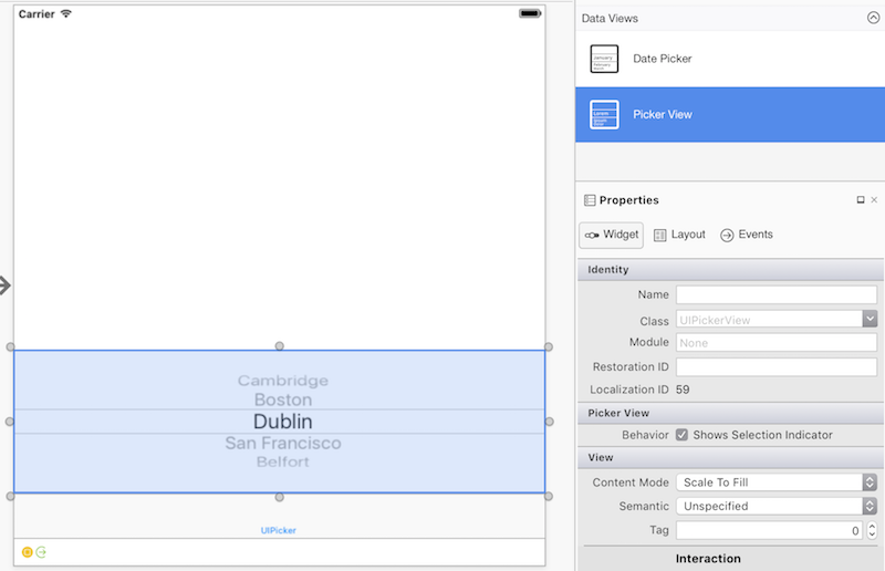 Arrastre una vista selector a la superficie de diseño