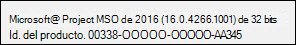 Número de compilación de Project Profesional 2016.