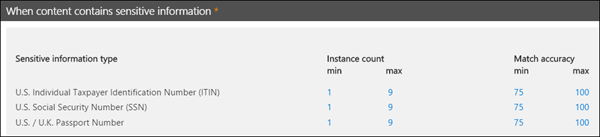 Recuento de instancias y configuración de precisión de coincidencia.