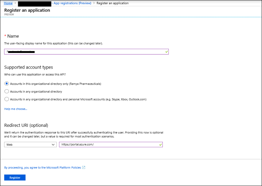 Escriba https://portal.azure.com para el URI de redireccionamiento.