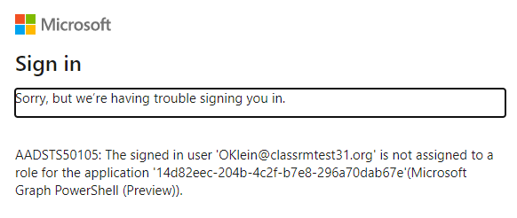 Error de PowerShell al intentar autenticarse mediante MS Graph.