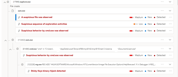 Ejemplo de detección del hackeo de claves permanentes en el portal de Microsoft Defender.