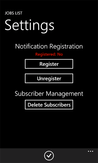 Página de configuración de registro de notificaciones