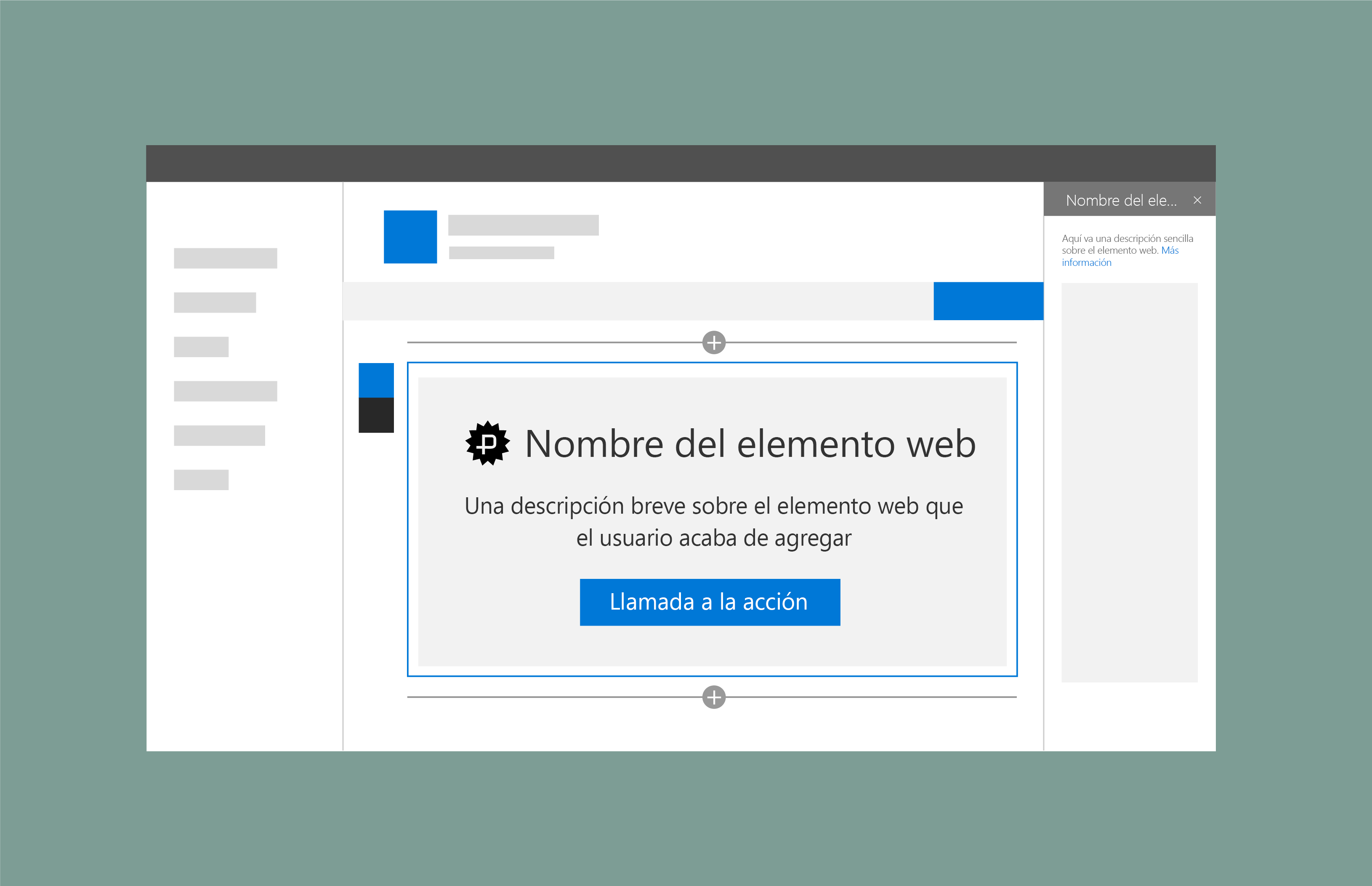 Marcador de elemento web con título, descripción y vínculo de llamada a la acción