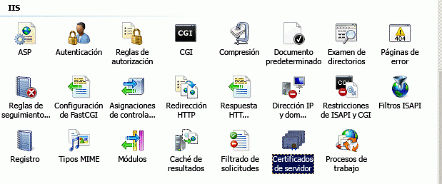 Opción Certificados de servidor de IIS