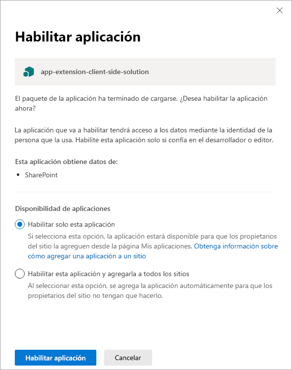 Cuadro de diálogo de confianza del Catálogo de aplicaciones con la ruta de acceso al punto de conexión de la red CDN