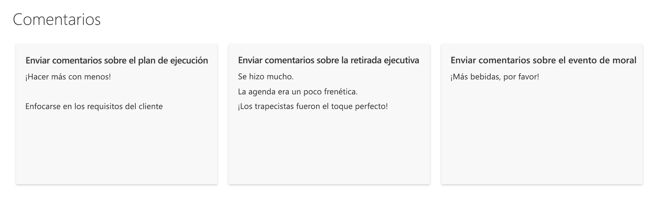 Lista de comentarios con formato en el diseño de la galería