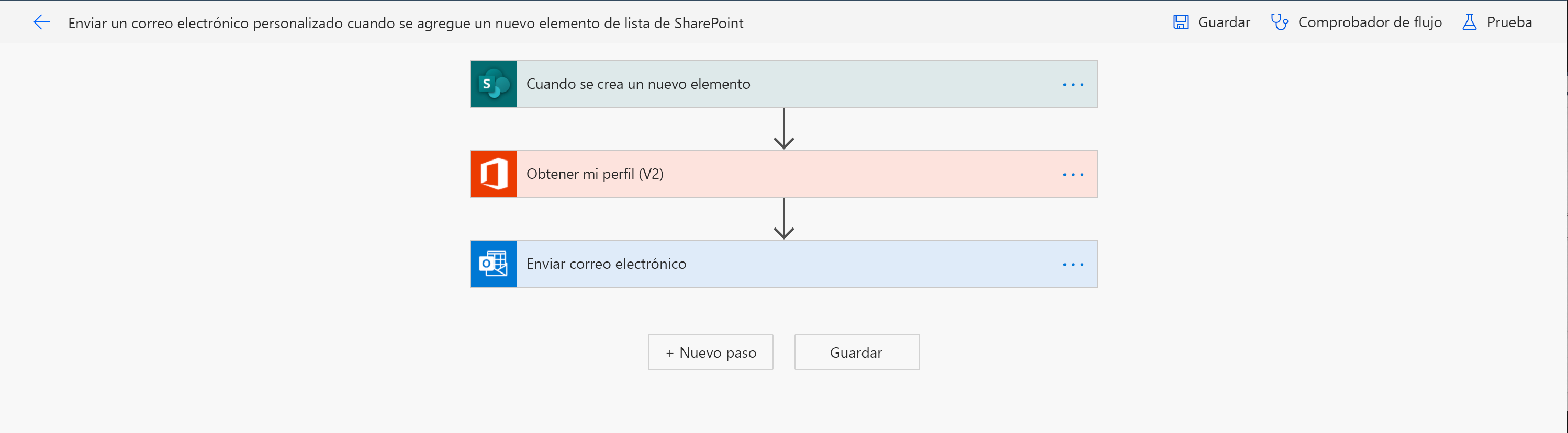 Diseñador de flujo: detalles del envío de correo electrónico cuando se agregue un elemento en una lista (diseño de flujo)