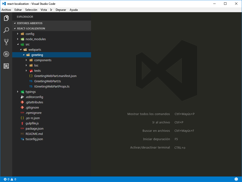 Proyectos de SharePoint Framework abiertos en Visual Studio Code