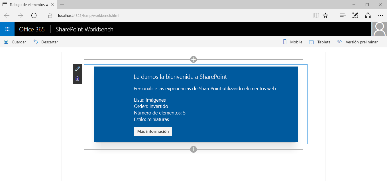 Elemento web preconfigurado que funciona inmediatamente después de agregarlo a la página