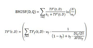 Fórmula de BM25 para la característica de clasificación de BM25