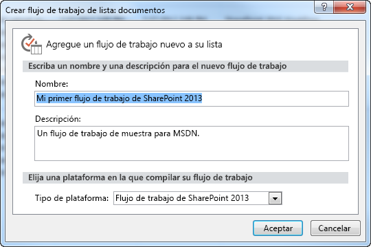 Cuadro de diálogo de creación de flujo de trabajo
