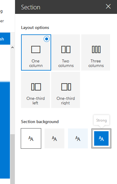 Captura de pantalla del panel Opciones de diseño con la opción Una columna resaltada.