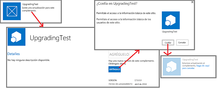 Pasos de la interfaz de usuario para actualizar una aplicación