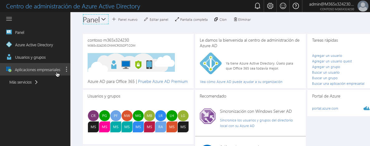 El vínculo “Aplicaciones empresariales” resaltado en el portal de Azure AD