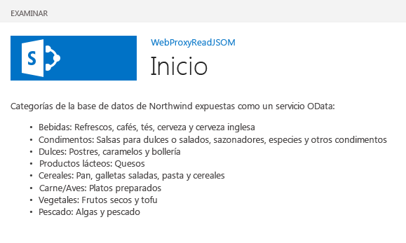 Página de SharePoint con datos del servicio remoto