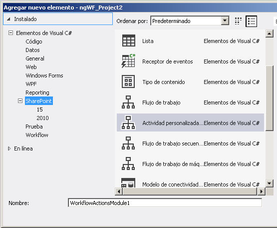 Cuadro de diálogo Nuevo elemento