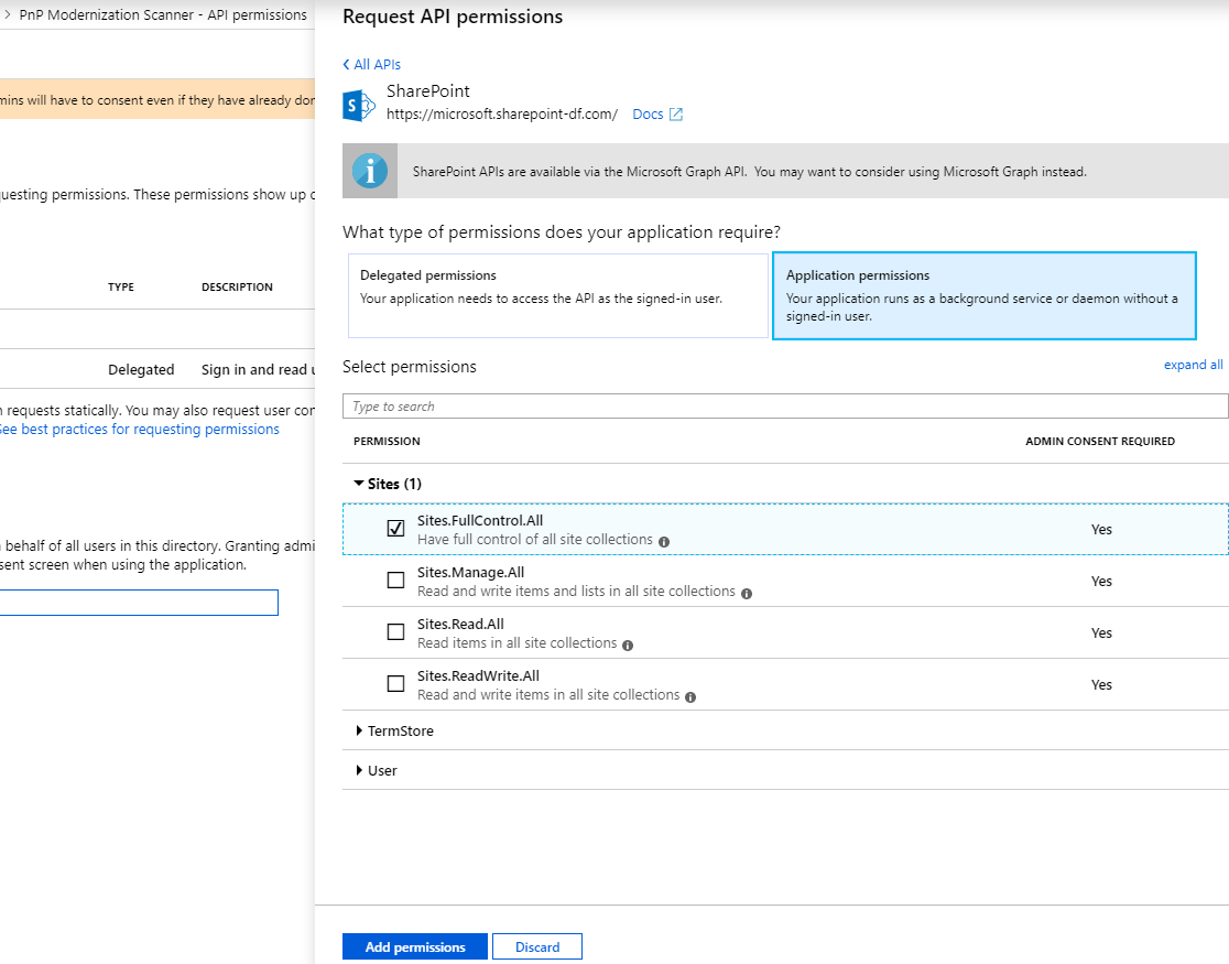 concesión de permisos a una aplicación de Azure Ad